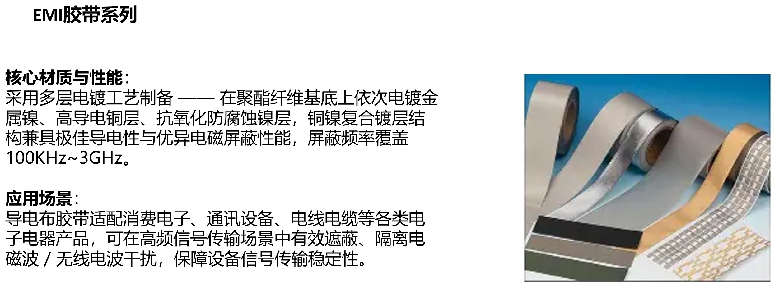 多种高分子复合材料样品展示,包括导热垫片、屏蔽膜等,实验室环境下拍摄